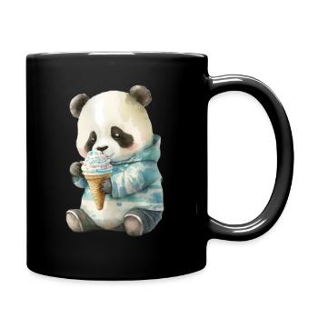 Panda - Eis essen - Tasse einfarbig - Schwarz - Rechts