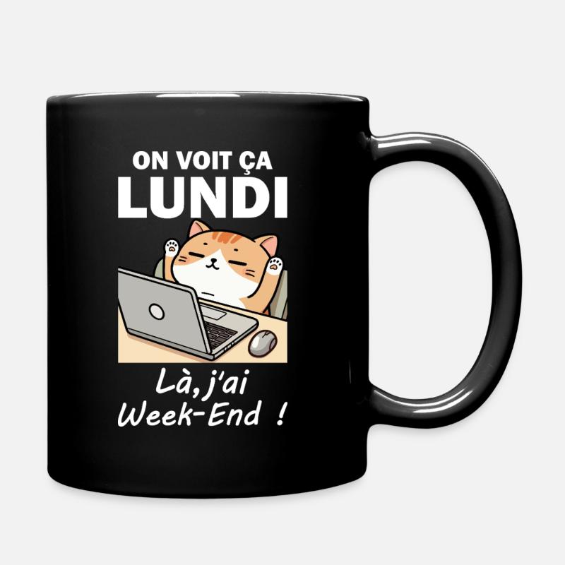 Humour Travail Chat Week End Collègues - Mug uni - noir