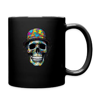 Psychedelischer Jolly Roger mit Hut - Tasse einfarbig - Schwarz - Rechts