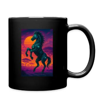 Comic-Cyberpferd – Neon-Style mit futuristischem V - Tasse einfarbig - Schwarz - Rechts