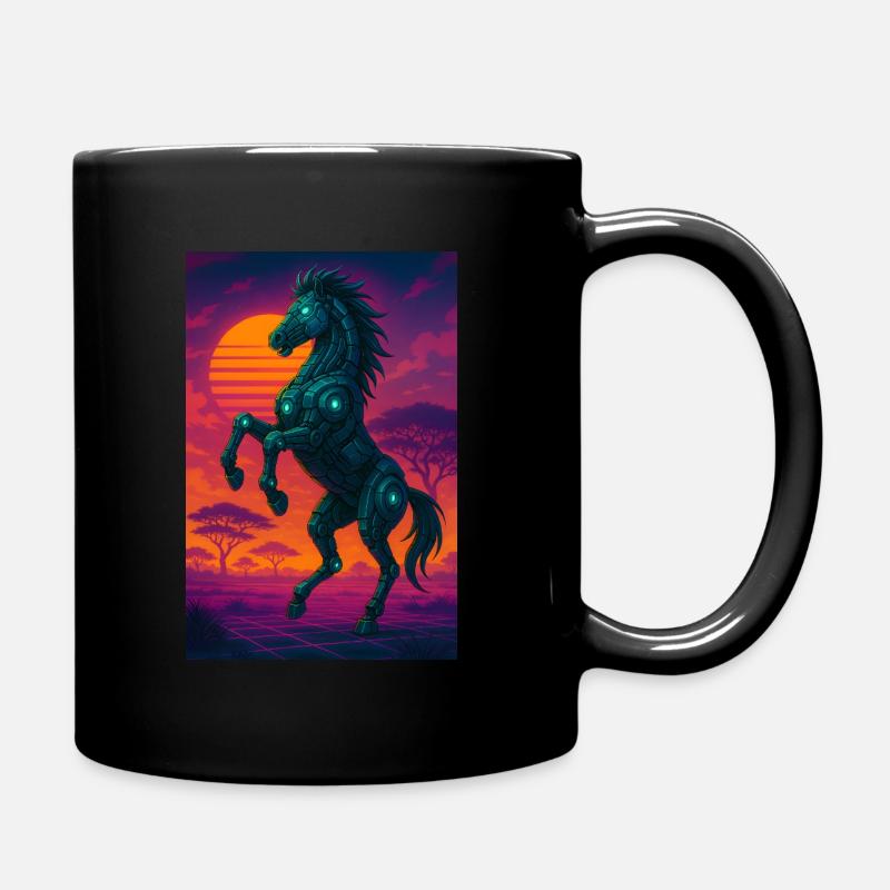 Comic-Cyberpferd – Neon-Style mit futuristischem V - Tasse einfarbig - Schwarz