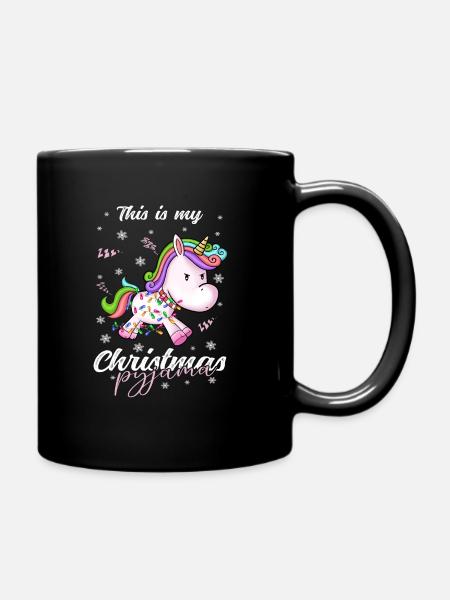 Einhorn Pyjama Weihnachten Schlafen - Tasse einfarbig - Schwarz