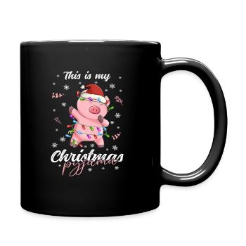 Schwein Pyjama Weihnachten Schlafen - Tasse einfarbig - Schwarz - Rechts
