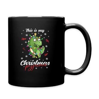 Dinosaurier Trex Pyjama Weihnachten Schlafen - Tasse einfarbig - Schwarz - Rechts