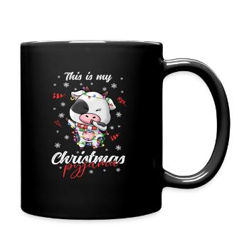 Kuh Pyjama Weihnachten Schlafen - Tasse einfarbig - Schwarz - Rechts