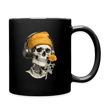 Crâne avec capuchon jaune et casque - Mug uni - noir - Droite