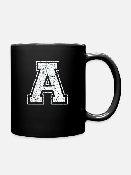 Buchstabe A in weiß im Vintage-Look - Tasse einfarbig - Schwarz