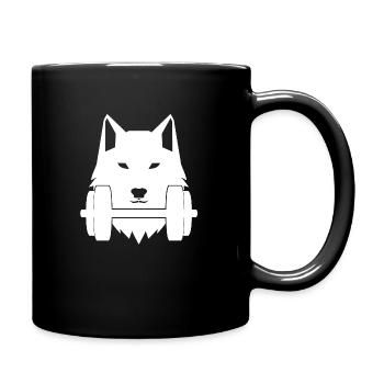Wolf Dumbbell Gym Training Shirt Cap Gift Idea - Full Colour Mug - black - Right