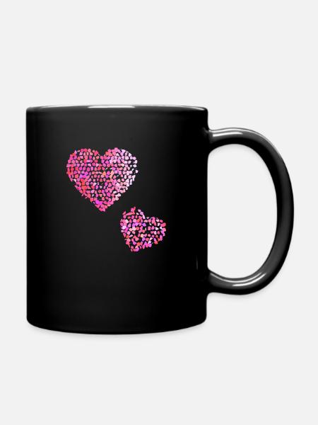 Zwei rosa Herzen - Tasse einfarbig - Schwarz