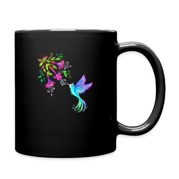 Colibri avec fleur fleurs oiseau nature plante animaux - Mug uni - noir - Droite