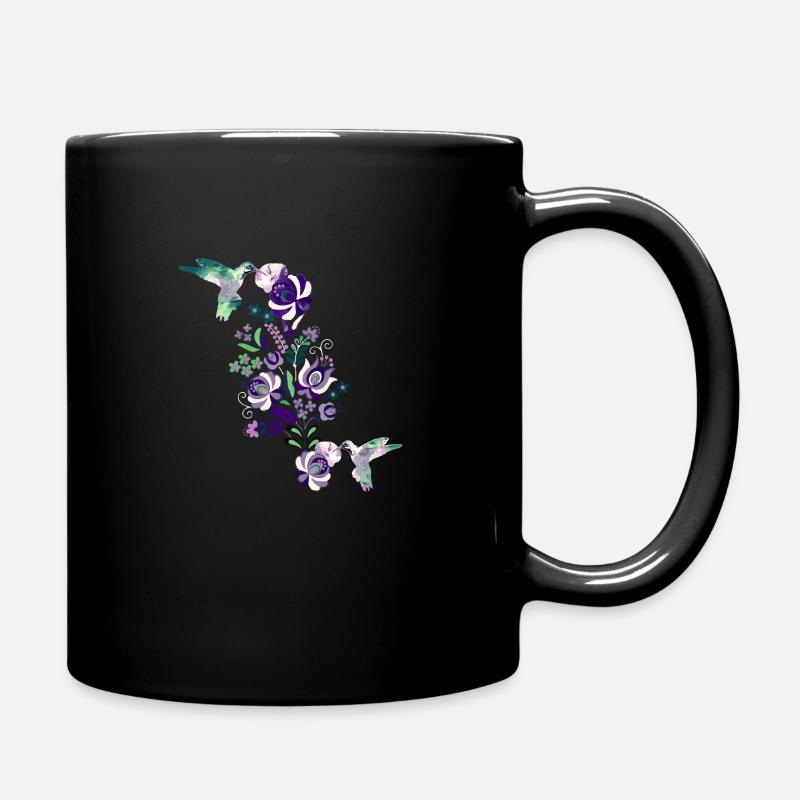 kolibri, aquarell,vogel, blumen, illustration, - Tasse einfarbig - Schwarz