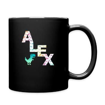 ALEX - Beautiful boy name with cute dinosaurs - Full Colour Mug - black - Right