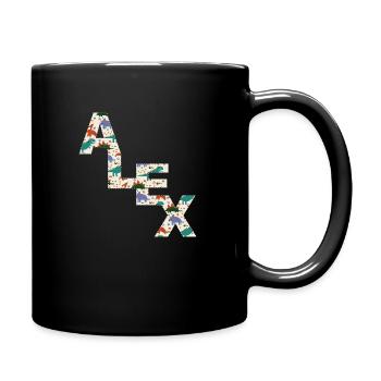 ALEX - Beautiful boy name with cute dinosaurs - Full Colour Mug - black - Right