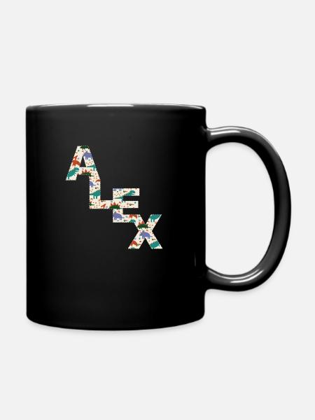 ALEX - Schöner Jungen Name mit süßen Dinosaurier - Tasse einfarbig - Schwarz