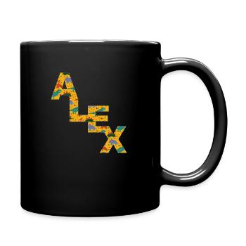 ALEX - Beautiful boy name with cute dinosaurs - Full Colour Mug - black - Right