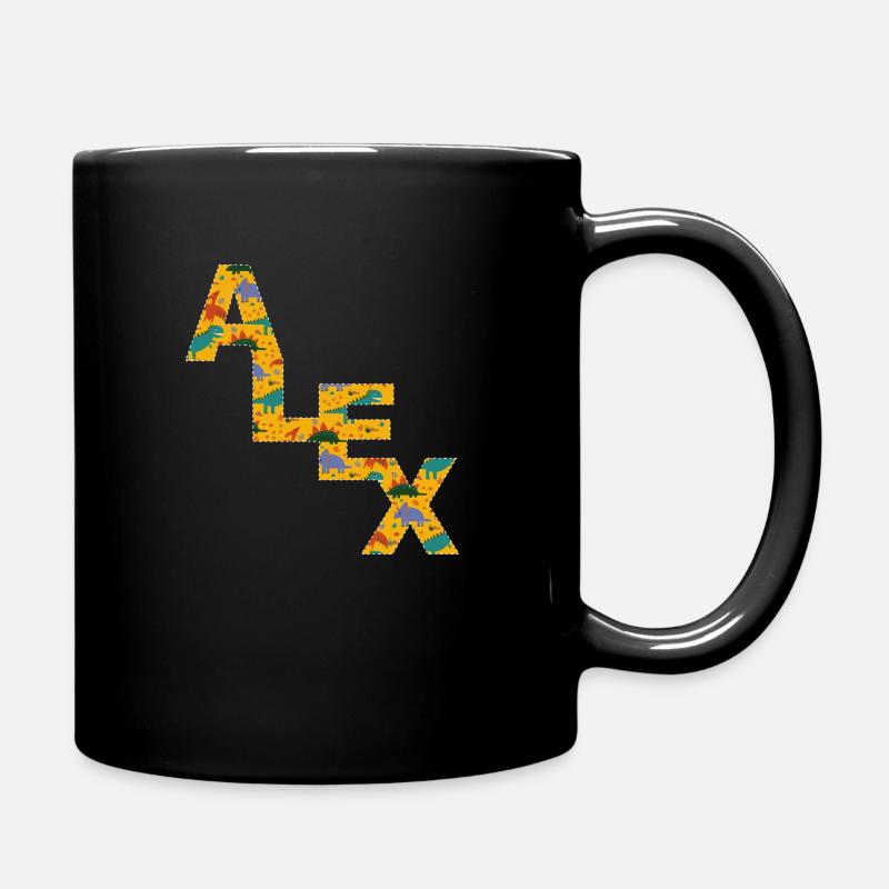 ALEX - Schöner Jungen Name mit süßen Dinosaurier - Tasse einfarbig - Schwarz