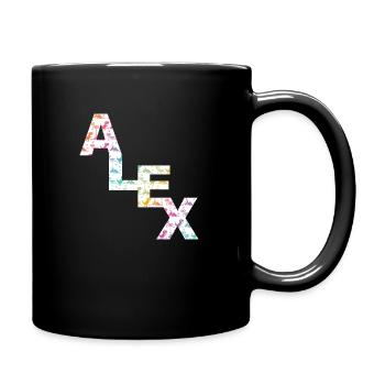 ALEX - Beautiful boy name with cute dinosaurs - Full Colour Mug - black - Right