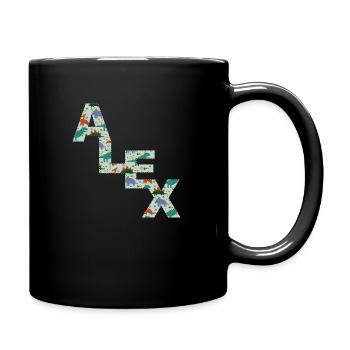 ALEX - Beautiful boy name with cute dinosaurs - Full Colour Mug - black - Right