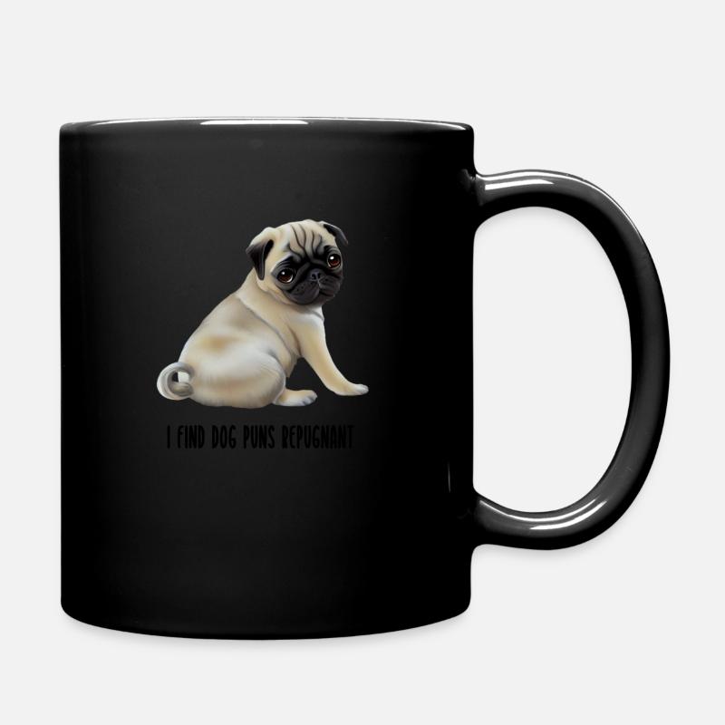 Ich finde Hundewitze abstoßendes T-Shirt mit Mopswelpe - Tasse einfarbig - Schwarz