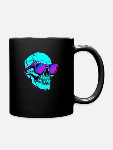 Cooler Retroschädel mit Sonnenbrille - Tasse einfarbig - Schwarz