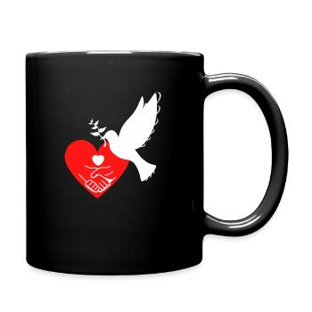 Colombe de la Paix avec le cœur et les mains - Liberté 💚 - Mug uni - noir - Droite