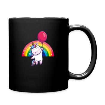 Einhorn Regenbogen süß niedlich - Tasse einfarbig - Schwarz - Rechts