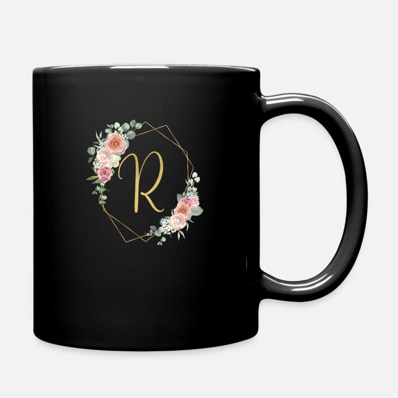 Personalisierbar Monogramm R Floral - Tasse einfarbig - Schwarz