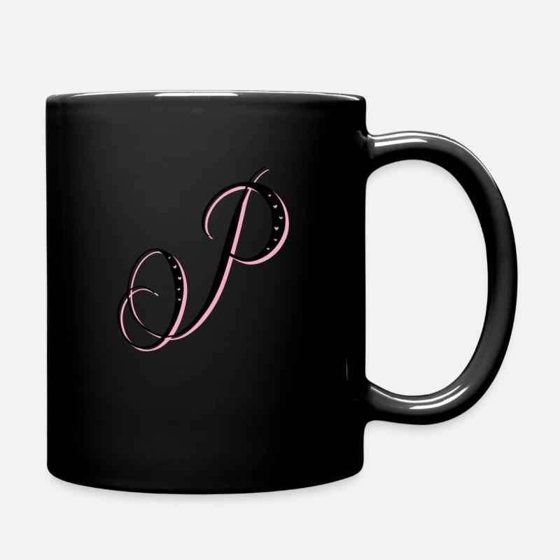 La lettre P avec des cœurs (rose) - Mug uni - noir