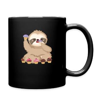 Molliges Faultier mit Muffin – Liebenswertes Tier- - Tasse einfarbig - Schwarz - Rechts