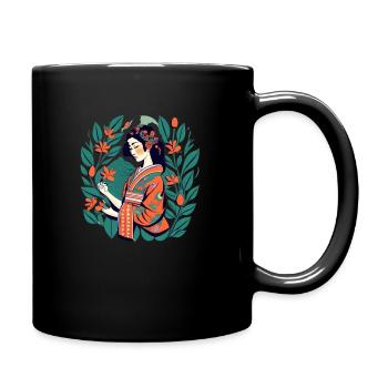 portrait d'une femme floral inspiré d'art japonais - Mug uni - noir - Droite