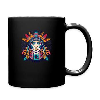Portrait of an Indian Inspired by Native American Art - Full Colour Mug - black - Right