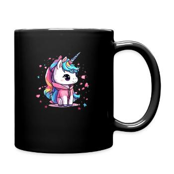 buntes Regenbogen Einhorn - Tasse einfarbig - Schwarz - Rechts