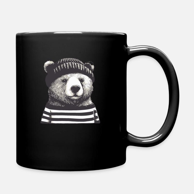 Ours hipster avec bonnet de laine - Mug uni - noir