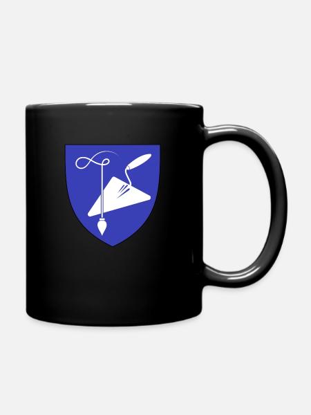 Mason's guild signs, trowel and plumb line - Full Colour Mug - black