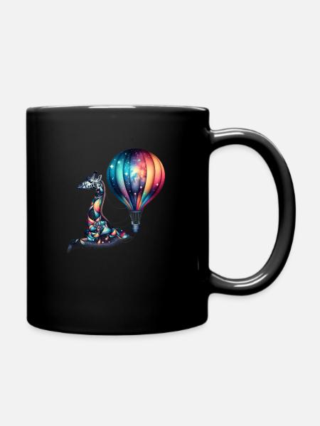 Fantasy Giraffe with Hot Air Balloon - Full Colour Mug - black
