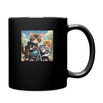 Meine Katze fährt Motorrad - Tasse einfarbig - Schwarz - Rechts