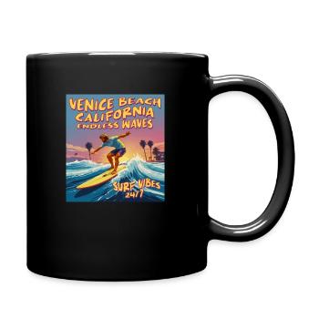 Surfen Snowboarden Venice Beach Kalifornien Endlose Welle - Tasse einfarbig - Schwarz - Rechts