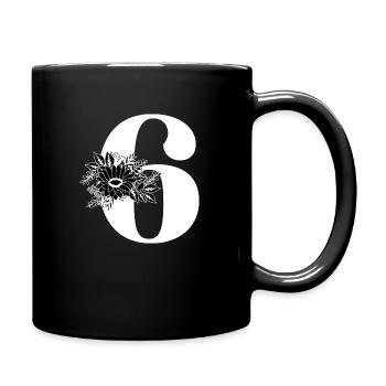 Number 6 Black Floral -6th Floral Anniversary - Full Colour Mug - black - Right