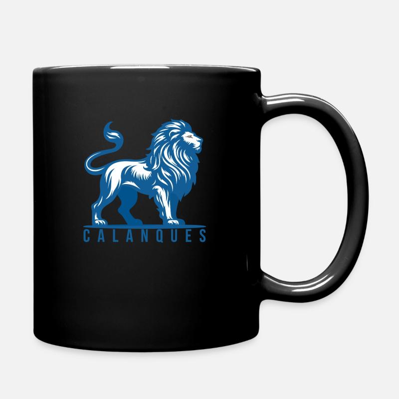 Blue and white calanque lion - Full Colour Mug - black
