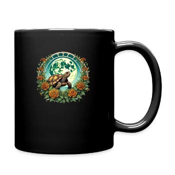 Vintage Schildkröte und die Mond-Ringelblumen - Tasse einfarbig - Schwarz - Rechts