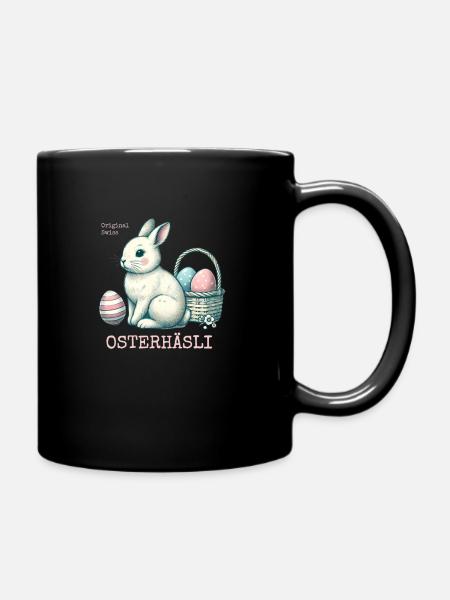 🐰 Easter bunny – vintage Swiss Easter design - Full Colour Mug - black