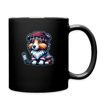Hockey Sheltie Player Helmet Cute - Full Colour Mug - black - Right