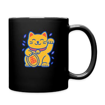 Winkekatze, Katze, Glück - Tasse einfarbig - Schwarz - Rechts