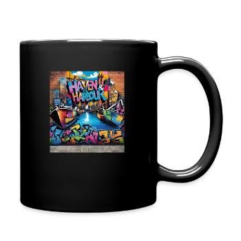 Haven Harbour Hafen Grafitti - Tasse einfarbig - Schwarz - Rechts