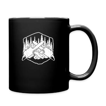 HOLZ SÄGE KETTENSÄGE GESCHENK WALD FÖRSTER BERUF - Tasse einfarbig - Schwarz - Rechts