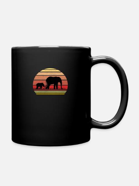 Retro sunset elephants - Full Colour Mug - black