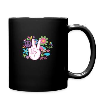 Peace and Peace Hand Signal Gift - Full Colour Mug - black - Right