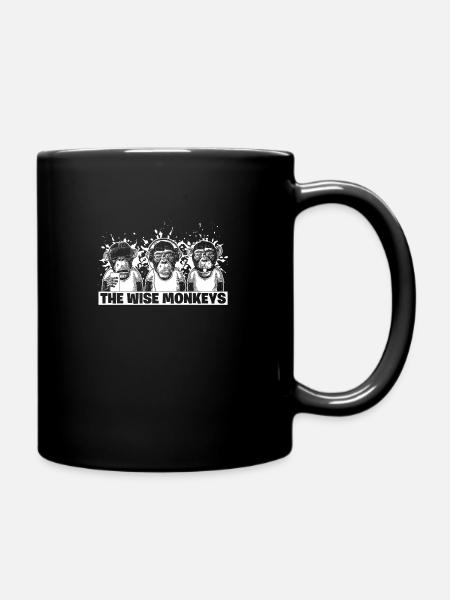 Funny Monkey Monkeys See Animals Hear Speak - Full Colour Mug - black