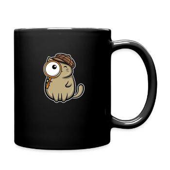 Detektiv Katze Lupe - Tasse einfarbig - Schwarz - Rechts