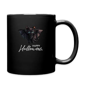 Happy Halloween Slogan Cute Vampire Black Bat Cat - Full Colour Mug - black - Right